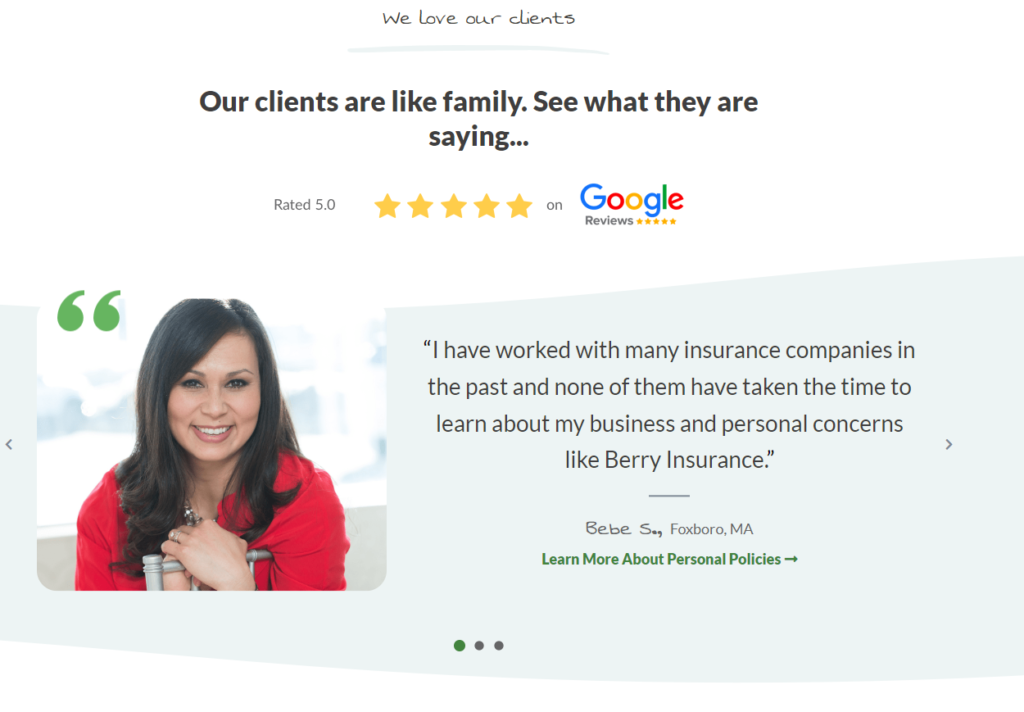 berry insurance social proof example