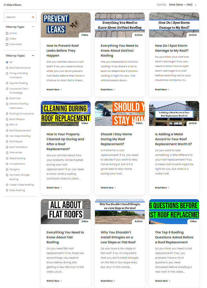 snapshot from Bill Ragan Roofing’s comprehensive Learning Centre