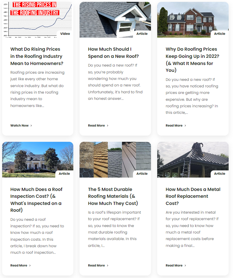 example of some of their “cost & pricing” content pieces