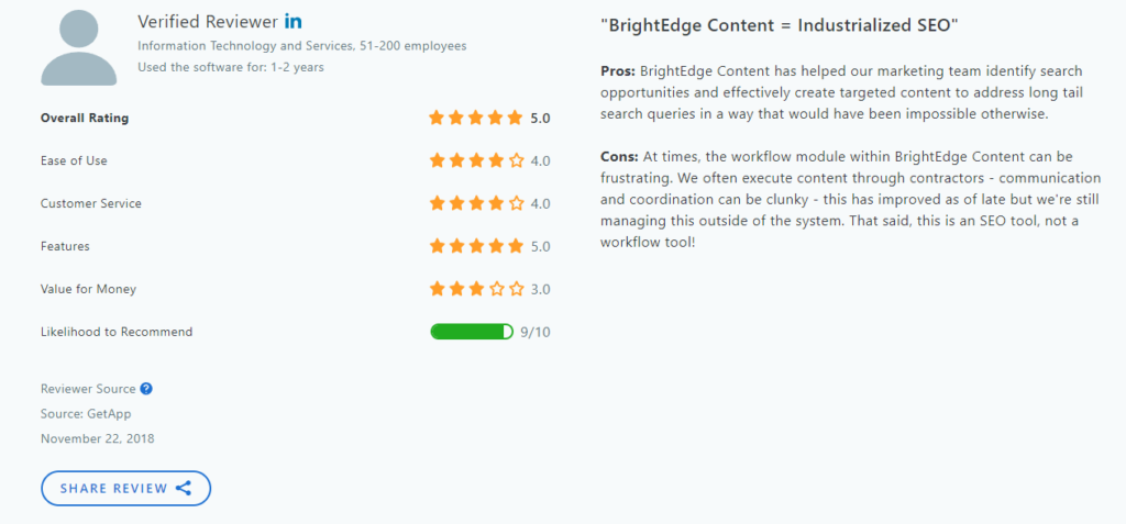 screenshot of a review from a customer