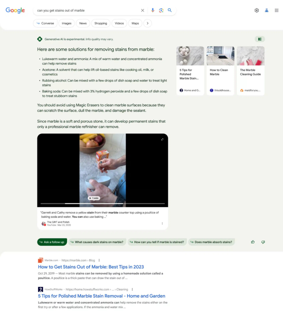 example of generative AI search