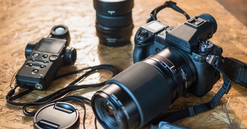 cameras and equipment on the table