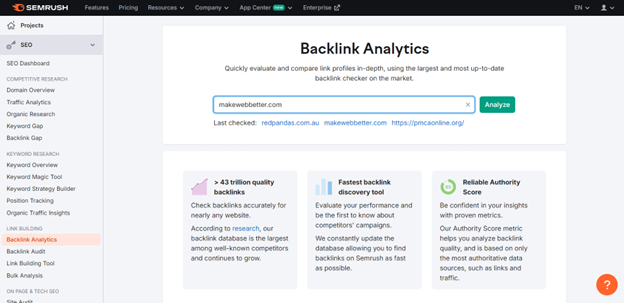 semrush backlink analytics