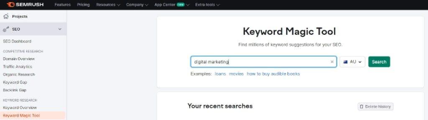 screenshot of keyword magic tool in SEMRush