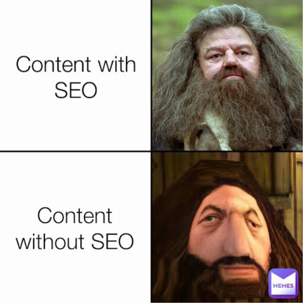 SEO meme demonstrating difference between content with SEO and without SEO