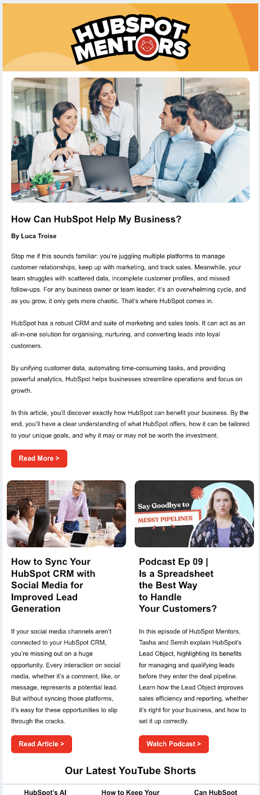 hubspot mentors newsletter